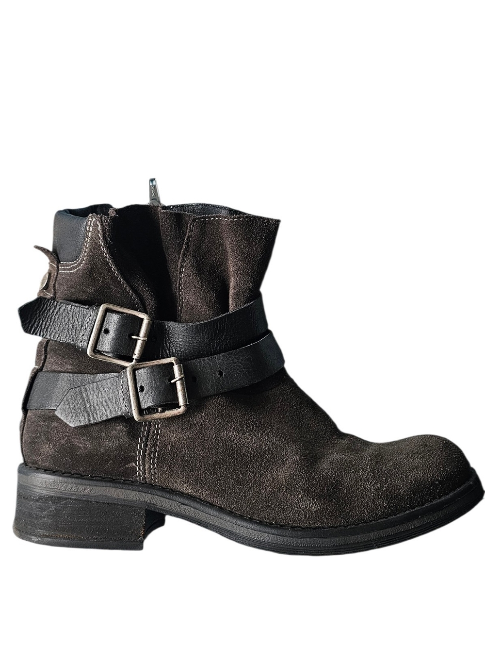 Steve Madden Dark Brown Suede Buckle Rustic Ankle Boots